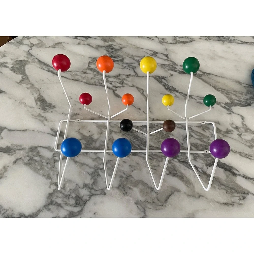 Eames‎ Hang-it-all (Eames Pride) White Frame, Solid Wood Rainbow Spheres Hooks